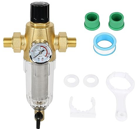 Wasserfilter 1/2 Zoll Wasser Vorfilter Feinfilter, Spin Down Sedimentfilter mit Wasserdruckregler Wasser Manometer und Messgerät, Trinkwasser Hausanschluss Brunnenwasserfilter