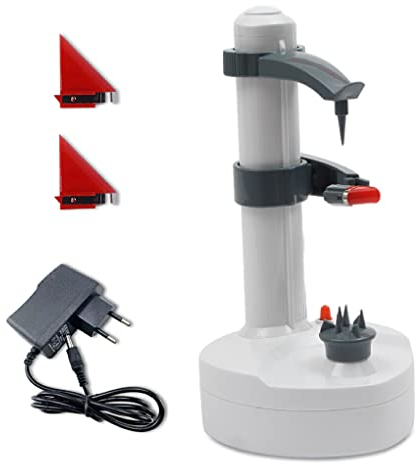 kesurpae Spina UE Pelapatate Elettrico Pelapatate Automatico da banco Affetta cetrioli da Cucina con Caricatore, Bianco