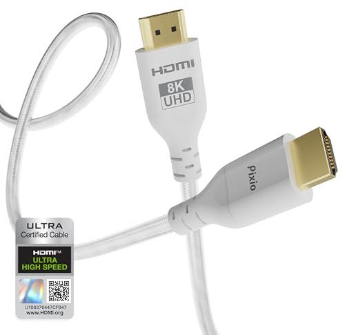 Pixio Câble HDMI 2.1 blanc 8K ultra haute vitesse certifié ultra haute vitesse 3 m 8K 60 Hz 4K 120 Hz en nylon tressé, connecteur plaqué or, anti-casse, HDR10+, dtsx, eARC, HDCP, compatible Dolby