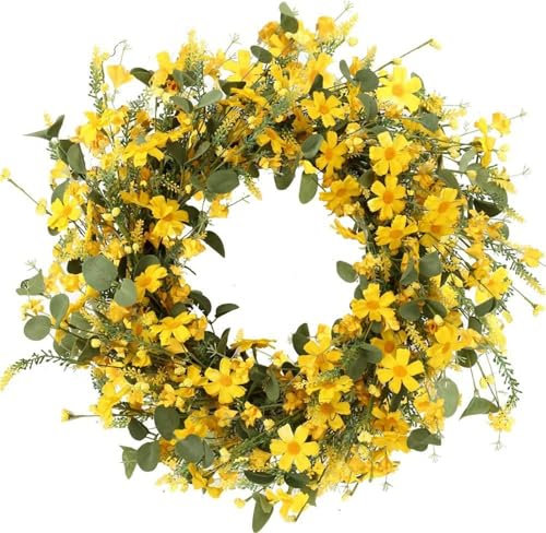 Türkränze 55cm Frühling und Sommer Türkranz Yellow Bauernhaustürkranz künstliche Blumen Yellow Daisies Kränze Vielseitige Türdekoration für das ganze Jahr für Garten,Festival,Weihnachten