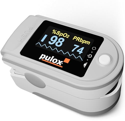 Pulsoximeter Pulox PO-200 Solo in Grau - Messung von Sauerstoffsättigung (SpO₂), Herzfrequenz (Puls) und Perfusions Index (PI)