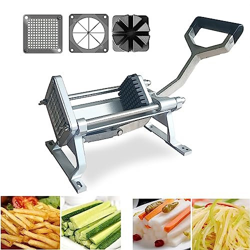 IUokLU Extra Heavy Duty French Fry Cutter Stainless Steel Potato Slicer Commercial Vegetable Fruit Dicer Onion Tomato Chopper with Wall Bracket Fixed Counter or Wall,12mm