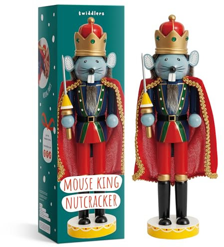 THE TWIDDLERS - Wooden Christmas Mouse King Nutcracker Soldier, 30cm / 12 in Festive Colours, Premium Pine Wood, Classic Rat King Traditional Tree Party Decoration Ornament with Moving Parts