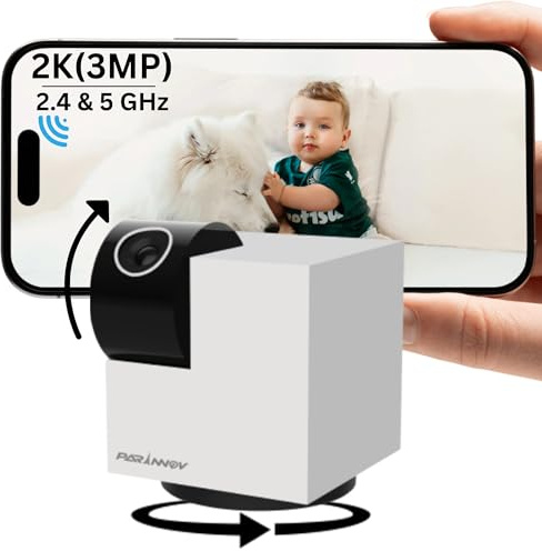 PARINNOV 2K(3MP) Camera Surveillance WiFi 360°, Babyphone Camera Interieur, Nocturne, Détection IA, Suivi Auto., Audio 2 Voies, Mode Privé, Caméra de Surveillance pour Animaux et Bébé, Alexa