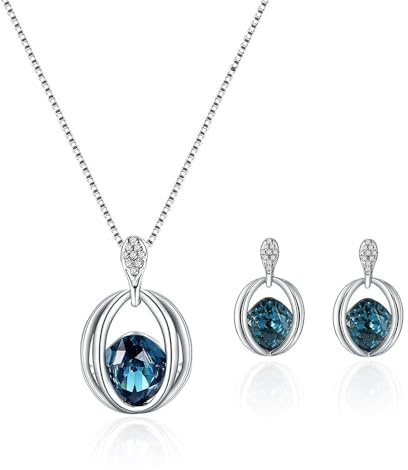 FDEETY Schmuck Schmuckset Damen Kristall Anhänger Halskette und Ohrring Set Brautschmuck Hochzeit Set Hochzeitsschmuck