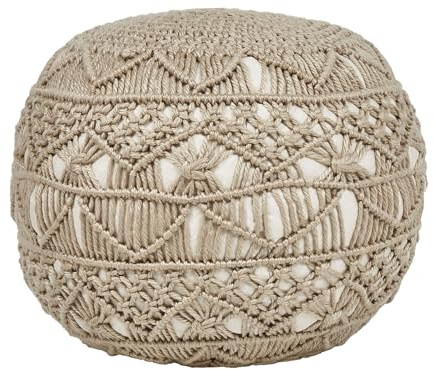 Beliani Handgewebter Outdoor-Pouf, Ottomane, Synthetisches Material, Gartenaccessoires, 50 x 50 cm, beige, Aadhi