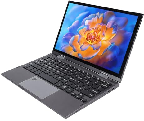 Mini Laptop 2 in 1, Touchscreen 2K da 10,95 Pollici Ribaltabile a 360°, DDR5 16 GB RAM 128 GB SSD, Sensore Impronte Digitali, Tastiera Retroilluminata, Tipo C, (Spina europea)