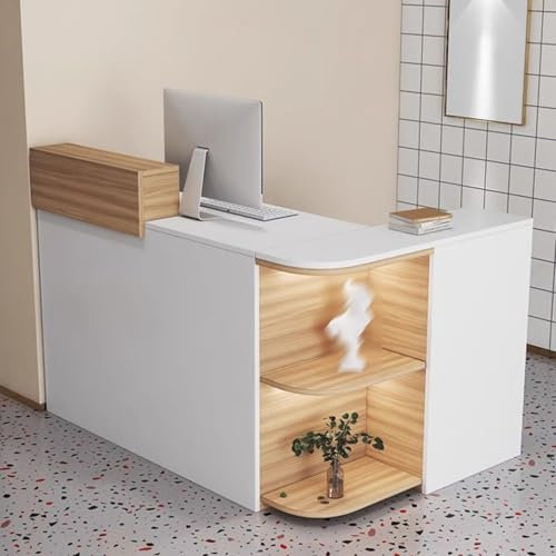 HOLGVE L-förmiger Empfangstheke, Offener Empfangsthekenschreibtisch, Rezeptionsschreibtisch Aus Holz, Büro-Einzelhandelsthekentisch Mit Abschließbaren Schubladen, For Salon-Empfangsraum(Brown -R,55.1