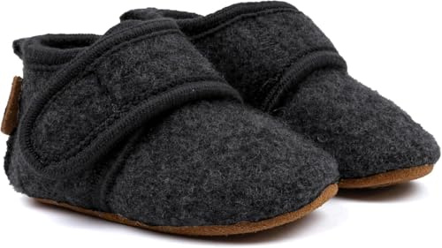 Mikk-line Chaussons d'éveil pour bébé - Chaussons souples pour bébé avec semelle en cuir antidérapante - Chaussures d'apprentissage chaudes pour garçons et filles de 0 à 48 mois, Anthracite, 12-18