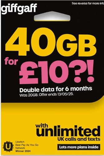 Giffgaff Pay As You Go SIM Card, UK Mobile Network (5 Pack)