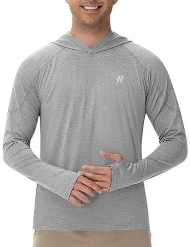 Runhit UPF 50+ Fishing Shirts for Men Long Sleeve UV Sun Protection Hoodie Shirt Lightweight Running Hiking Rash Guard Athletic Shirt (Grey,Large)