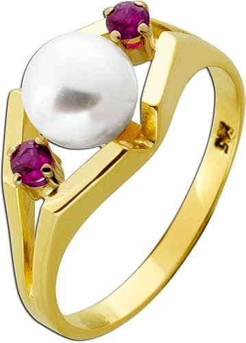 Ch.Abramowicz Perlenring Gold 585 14K rote Rubine Antikschmuck 17