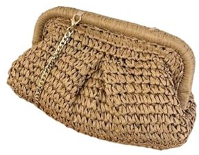 AMENGJ Bolso de Mano de Mujer Bolso Bandolera de Paja Tejida for Mujer, Bolso de Playa Tipo Bandolera(Khaki)