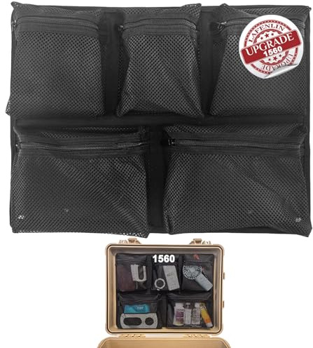 LAFENLIN Verbesserter Deckel-Organizer für Pelican 1560 Hülle [Maximiert Platz, sichere Ausrüstung], 5 Taschen dickes Netz-Panel für Fotografen und Taucher, passend für Kamerataschen und Trockenkisten