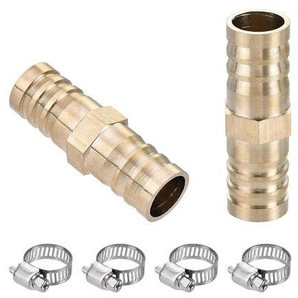TA-VIGOR 2Pcs 16mm Barb Hose Fitting, Straight Coupler Quick Connectors Adapter Hose Repair Kit with 4Pcs 13-19mm Adjustable Stainless Steel Hose Clamps for Water Fuel Air Oil Natural Gas