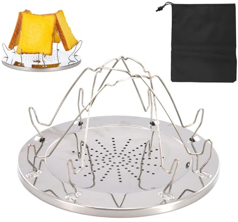 Camp Stove Toaster, Camping Toaster for Gas Stoves, 4-Slice Folding Stainless Steel Stove Top Bread Toast Rack, Portable Toasters, for Camper, Outdoor Cooking, BBQ, Hiking Sobefur(with 2 Storage Bags)