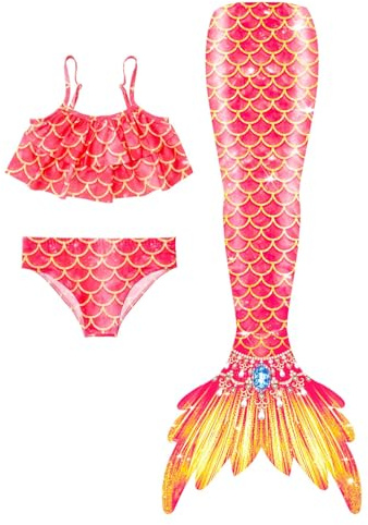 NaLatia 𝙈eerjung𝙛rauen𝙛losse Mädchen Mit Bikini Set schwimm𝙛lossen Kinder 𝙈eerjung𝙛rau Bikinis Badeanzug 𝙛lossen 𝙈eerjung𝙛rauen Badekleid Badebekleidung Für 4-13 Jahre Sommer Neu