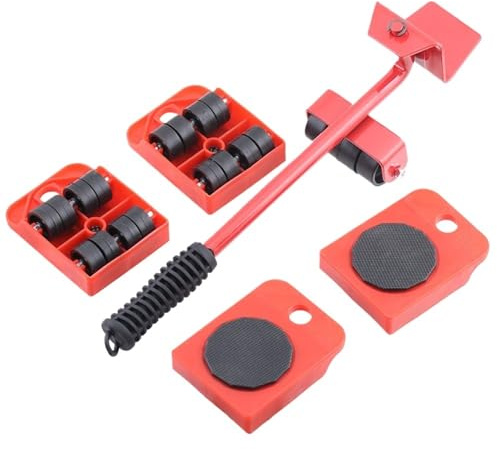 Furniture Lifter Heavy Furniture Moving Tool 4pcs Panel With Crowbar Mover Lifter Wheels System Home Trolley Lift Transport Set(Red)
