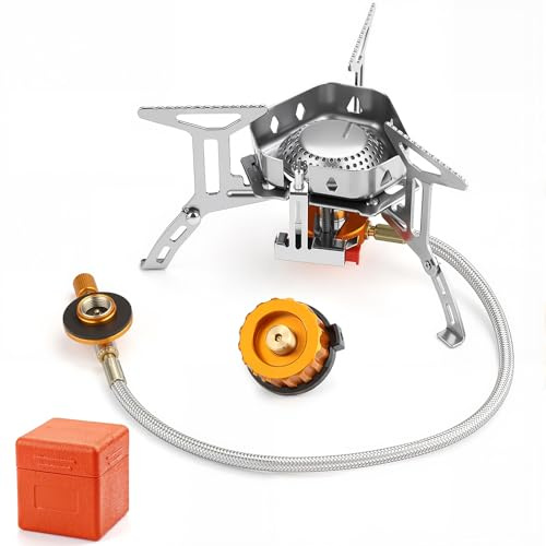Awroutdoor Camping Gas Portatil, Hornillo Camping Gas, Mini Estufa Plegable De Acero Con Encendido Piezoeléctrico, Estufa De Gas Butano Con Adaptador Para Camping, Picnic, Senderismo (3500W)