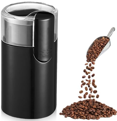 Gewürzmühle Elektrisch, Kaffeemühle Elektrisch für Bohnen und Gewürze, Messer, Kammer aus 304 Edelstahl, einfach für Kaffeebohnen, Gewürze, Kräuter, Leinsamen und Nüsse
