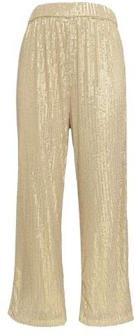 Glitterbyxor, dam, fest, paljettbyxor, dam, långa dansbyxor, vida ben, raka byxor med paljetter, glitterbyxor, disco festbyxor, lösa fritidsbyxor, enfärgade, marlenebyxor, Guld, M