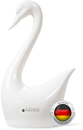 Tiziano® Keramik Schwan Figur Creme-weiß (22cm) - Elegante Deko Skulpturen für modernes Zuhause & Büro - Zeitlose Geschenkidee - Stilvolle Dekoration - Deutsches Familienunternehmen