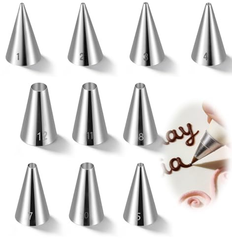 10 kleine Spritztüllen, Spritztülle klein Set mit runden Edelstahl-Spritzdüsen, nahtlos Backzubehör zum Dekorieren von Kuchen, Cupcakes, Sahne und für Gebäckkreationen