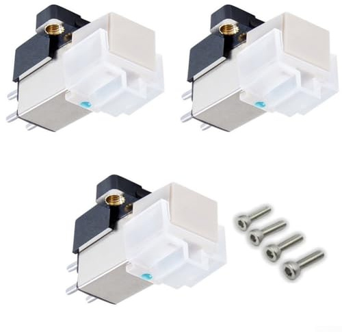 Cabezal fonomagnético AT3600L para tocadiscos, cartucho MM de metal y ABS con punta redondeada, respuesta 20 Hz-20 kHz, instalación plug-and-play, blanco, paquete de 2 (2 unidades)