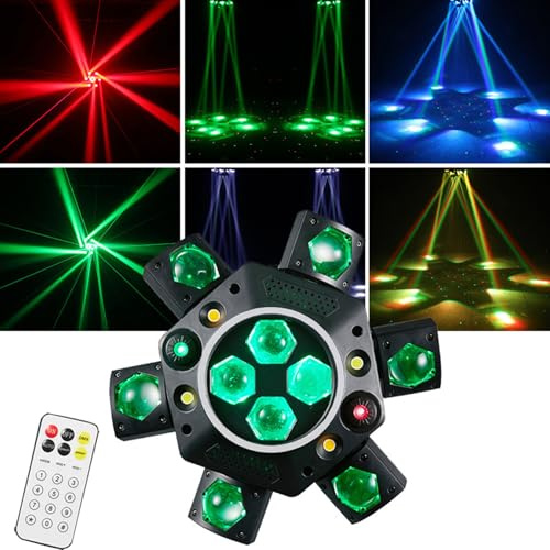 Faro a Testa Mobile a 6 Bracci, Cambio Colore Dinamico, Fascio LED Rgbw, Effetto Strobo Laser, Luce Da Palcoscenico Dmx, Effetto Rotante per Dj, Discoteche, Feste, Bar, Matrimoni, Festival Ed Eventi