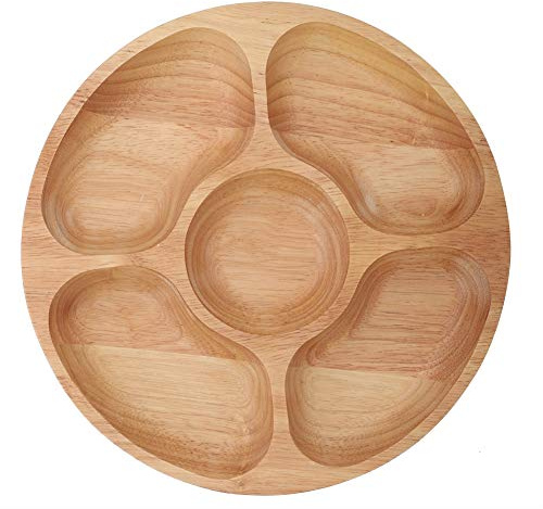 Round Appetiser Tray,Wooden 5 Section Square Serving Dish,Multiple Compartments to Place Various Food in it,Ideal for Dips, Snacks etc(25cm)