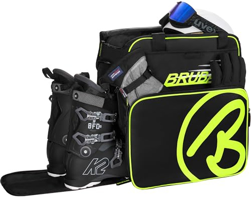 BRUBAKER Super Champion Skischuhtasche Helmtasche Rucksack mit Schuhfach - Schwarz/Neon Gelb