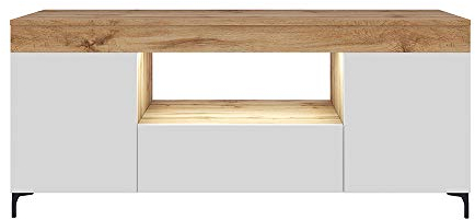 Selsey 0 Mobile TV/Tavolino TV per Salotto con LED/Mobili di Intrattenimento per Soggiorno/Quercia Dorata Bianco Mate