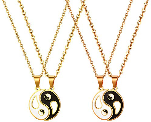 JewelryWe Schmuck 2pcs Pärchen Halskette Edelstahl Tai Chi Yin und Yang Anhänger Paar Kette Puzzle Freundschaftskette Partnerkette für Herren Damen