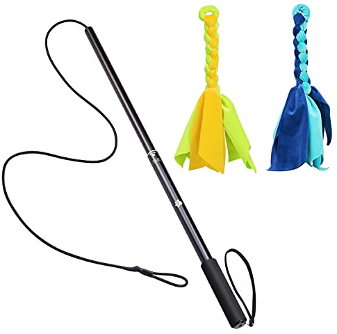 YILAKO Flirt Pole for Dogs | Handmade Chewing Rope Toy | Interactive Outdoor Training & Chasing Teaser for All Breeds (1-Pack)