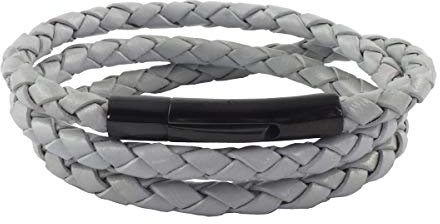 König Design Lederkette Lederband Leder-Armband 3 mm Herren Halskette Hell-Grau 60 cm lang mit Hebeldruckverschluss geflochten