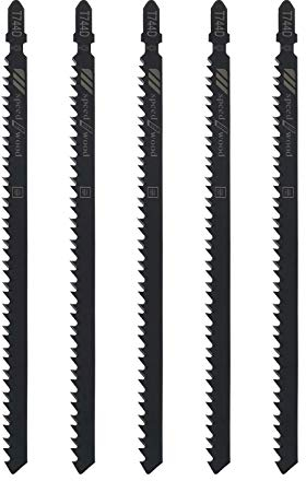 OTOTEC 5pcs T744D Lames de Scie Sauteuse en Acier à Haute Teneur Carbone 6 TPI 150mm Longueur Travail Droite Coupe Rapide Sauteuse à Tige en T pour Bois Plastique