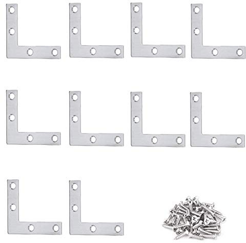 TERF® 10 Pcs Zinc Plated Steel 75mm X 75mm Flat L Shaped Corner Repair Brace Bracket Joining Fixing Self Support Repair Plates Connector with Fixing Screw