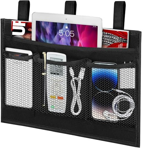 Tenyond Bedside Storage Organizer, Bedside Caddy Hanging Bedside Organizer College Dorm Organizer for Remotes Phone, College Dorm Rooms Baby Bed Rails(4 Pockets)