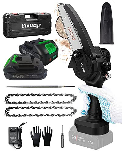 Petite Tronconneuse a Batterie 6 Pouces Mini Tronçonneuse Sans Fil pour Femme Portable Elagueuse Electrique avec 2 Chaînes et 2 Batteries 24V pour l'élagage le Jardin Arbre… (BA)