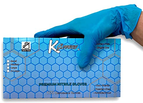 KGloves Guanti Nitrile Blu con Alta Vestibilità e Resistenti, 100 Guanti Monouso Senza Lattice e Ipoallergenici per Uso Medico Tatuatore Estetista e Alimenti (M)