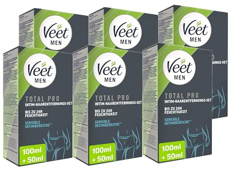 Veet Intim-Haarentfernungs-Set – speziell für die Anwendung im sensiblen Intimbereich – Set enthält Intim-Haarentfernungscreme (6 x 100ml) mit Spatel + Pflegebalsam (6 x 50 ml) - 6er Pack