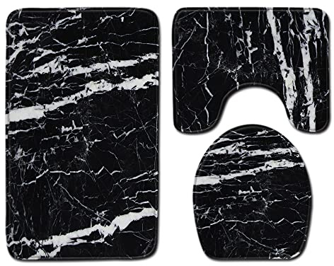 FANSU Lot de 3 Tapis Salle de Bain, Tapis de Bain Antiderapant et Tapis Contour WC Absorbants Lavable Doux Couverture de Toilette Siège pour Baignoire,Douche (50x80cm,Modèle de Pierre 4)