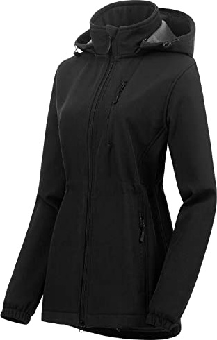 Chrisuno Women's Core Soft Shell Jacket Lightweight Hooded Softshell Long Jacket For Running Travel Hiking Black XS