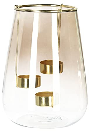 HOMLA Galia Windlicht aus Glas - Teelichtglas Dekoratives Kerzenglas für Innen & Außen - Deko Laterne Lampion - Goldfarben 15 x 15 x 20 cm