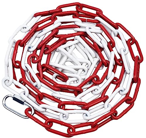 Metal Red and White Chain 10 metres - High Visibilty No Entry Safety Chain Φ5mm for Crowd Control,Warning Parking Barrier,Traffic,Queuing Line