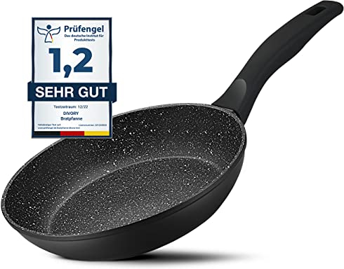 DIVORY Padella 16cm nessuna induzione - Padella universale piccola con rivestimento antiaderente per tutti i tipi di fornelli - Manici sicuri, lavabili in lavastoviglie (16cm, Nero)