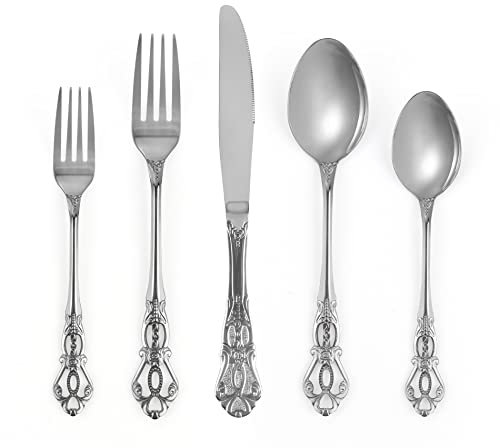 Runfly Gorgeous Retro Royal Stainless Steel 20 Pieces Flatware Set, Silverware Set, Anti-rust Stainless Steel Cutlery Set Utensils Including Fork Spoon and Knife