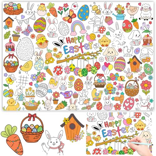 Tischdecke zum Ausmalen Ostern, Ausmaltischdecke Kinder Ostertischdecken 118 x 85cm, Papiertischdecke Ostern Basteln Kinder, Ostergeschenke für Kinder