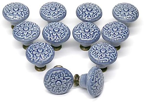 Auped 12 Möbelknöpfe im Vintage-Stil 34 mmfor Kitchen Cabinet Vintage Drawer Knobs Retro Furniture Knobs Flower Design Drawer Knobs for Furniture Drawer Cabinet (Grau)