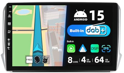BXLIYER - INTEGRE Dab - Android 14 IPS Autoradio pour Peugeot 208/2008 (2012-2018) - sans Fil Carplay + Android Auto - 4G+64G - LED Caméra + MIC - 2 Din 10.1 Pouce - Volant WLAN 360-Caméra Fast-Boot